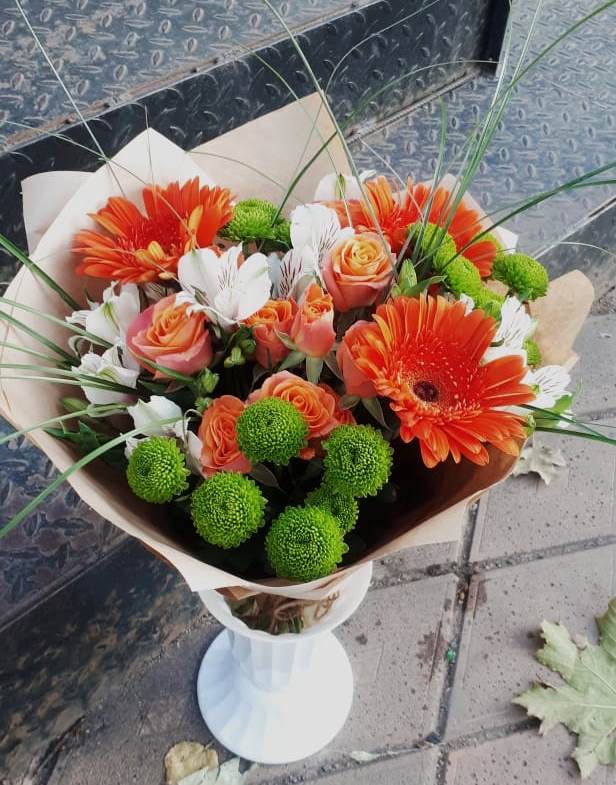 Букет цветов из: Герберы, Хризантемы, Альстромерии и Розы в Кошурниково
