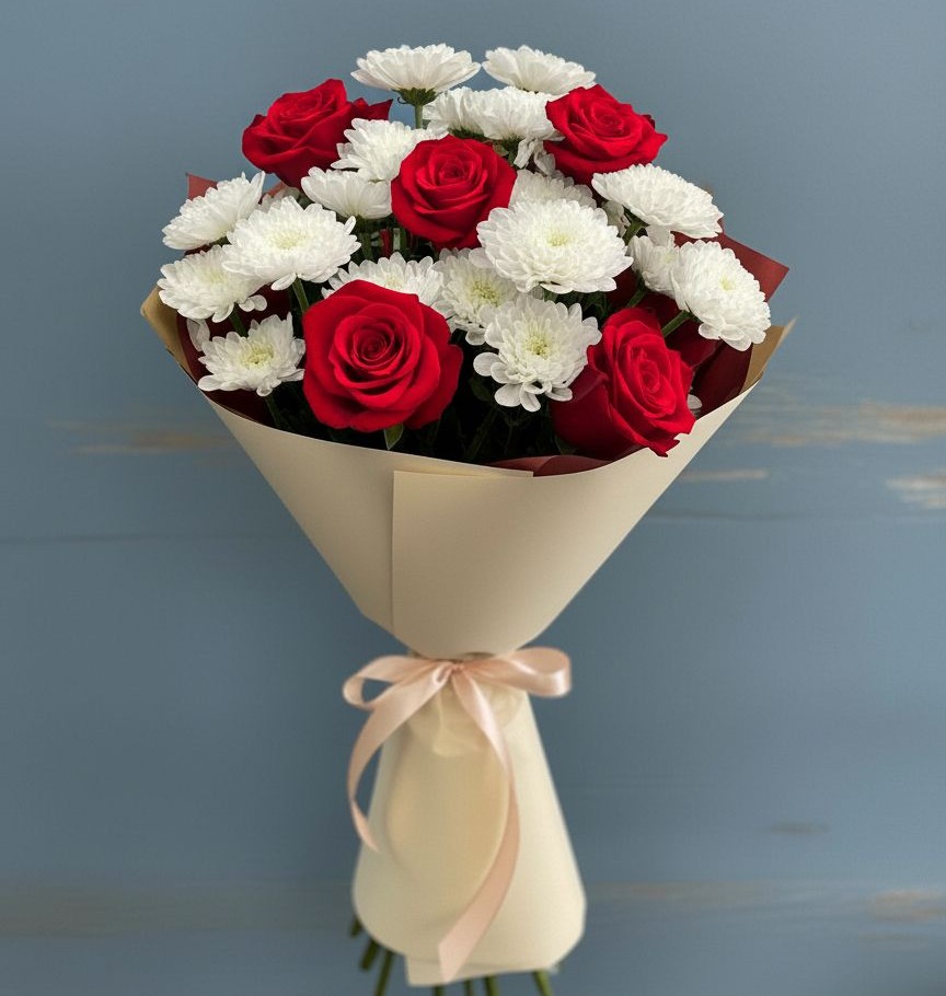 Букет цветов из: Розы и Хризантемы в Кошурниково