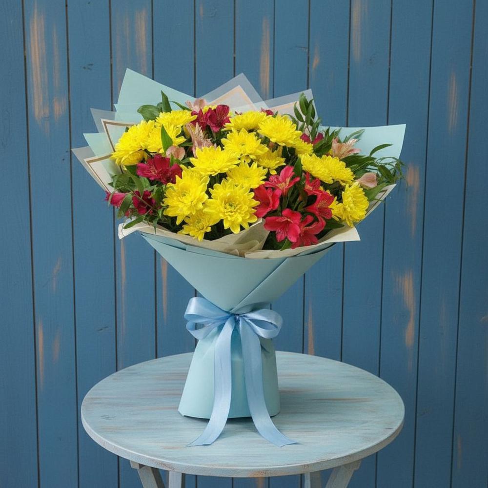 Букет цветов из: Альстромерии и Хризантемы в Кошурниково