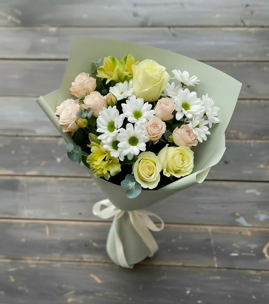 Букет цветов из: Альстромерии, Розы и Хризантемы в Кошурниково