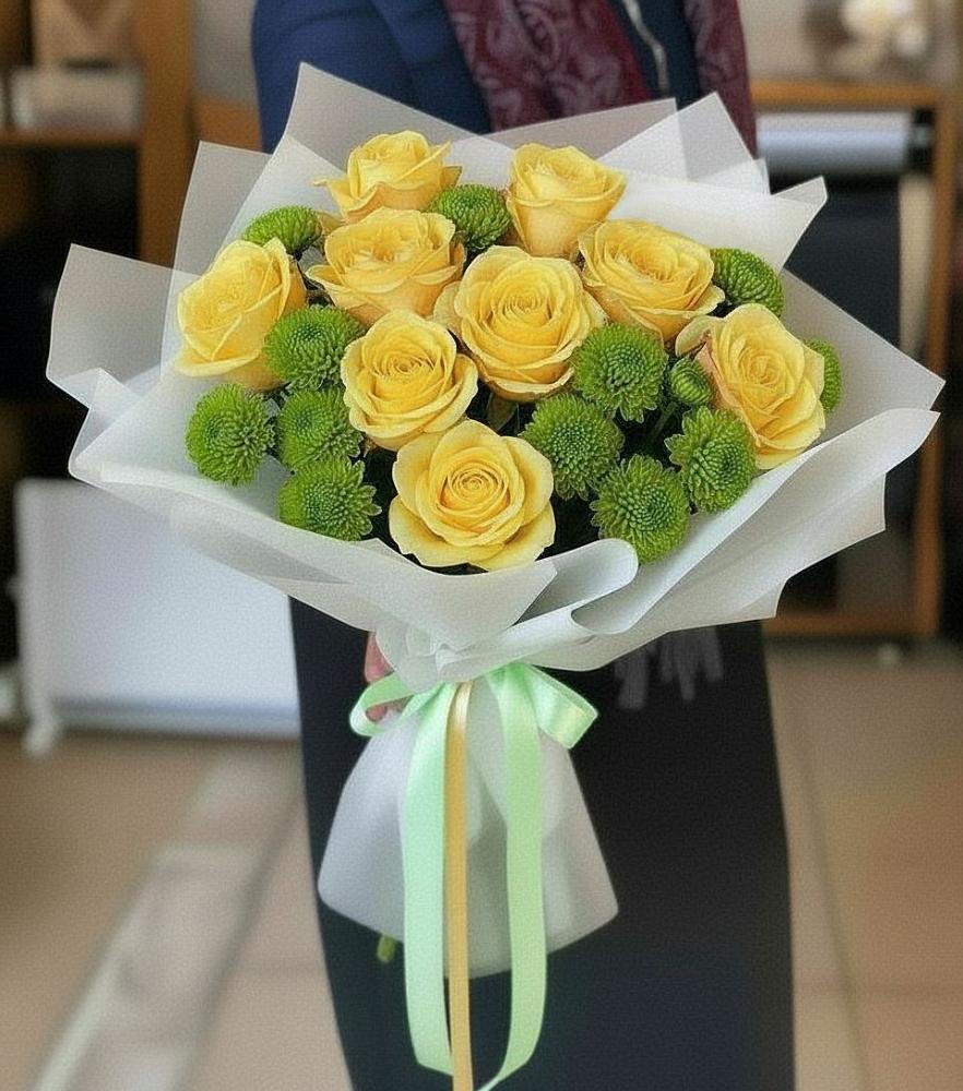 Букет цветов из: Хризантемы и Розы в Кошурниково