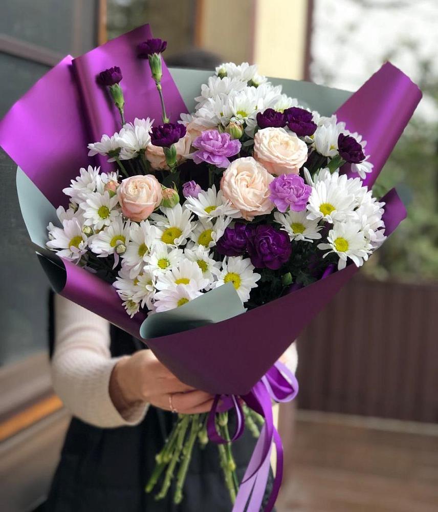 Букет цветов из: Хризантемы, Гвоздики и Розы в Кошурниково