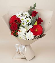 Букет цветов из:  Розы, Хризантемы, Герберы и Лилии в Кошурниково