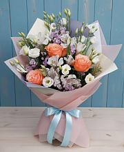 Букет цветов из:  Лизиантусы, Розы, Альстромерии и Гипсофила #REPLACE_PRED# Кошурниково