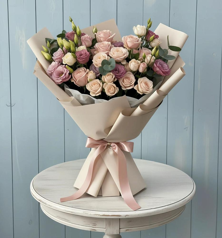 Букет цветов из: Розы и Лизиантусы в Кошурниково