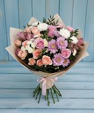 Букет цветов из:  Хризантемы, Розы и Альстромерии в Кошурниково