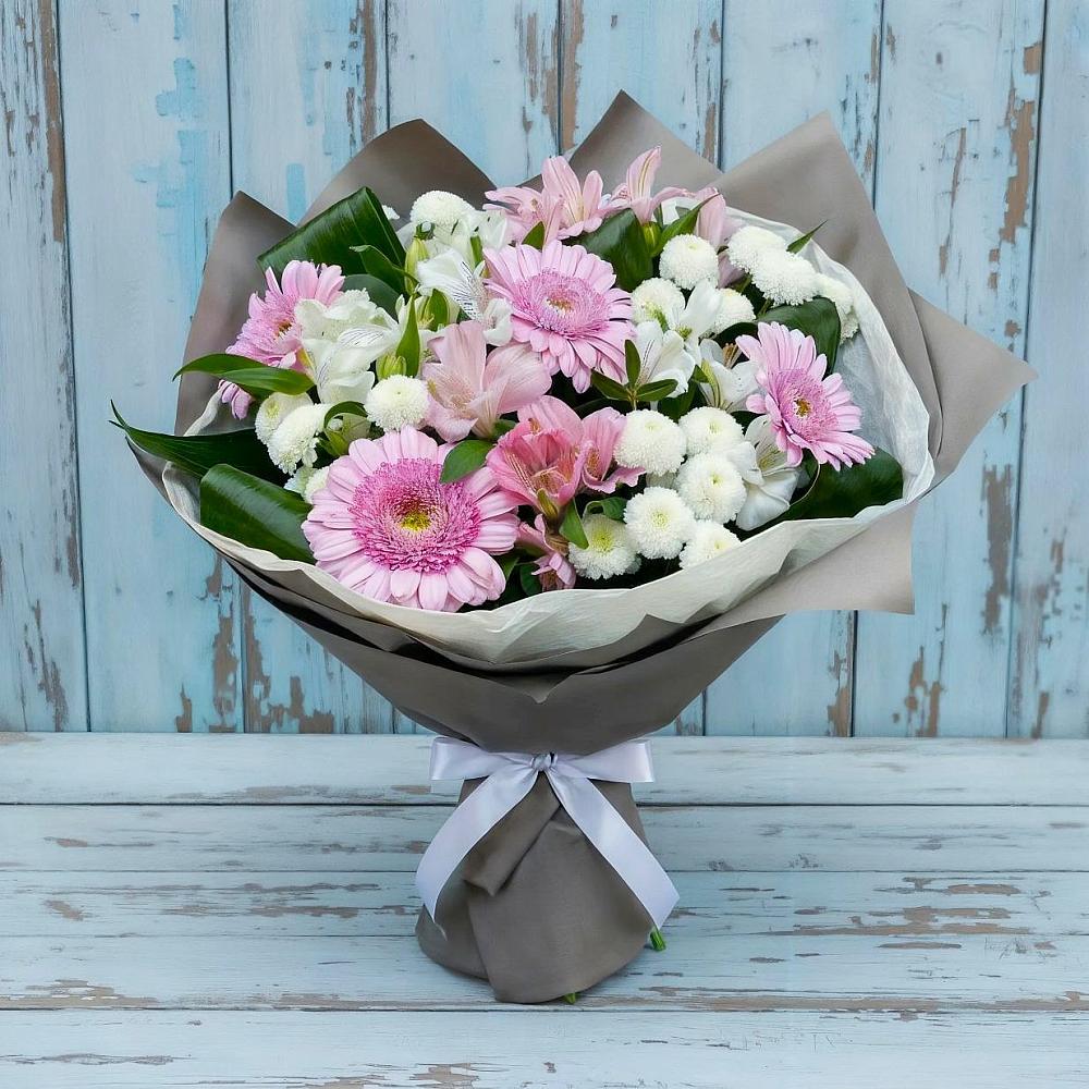 Букет цветов из: Герберы, Альстромерии и Хризантемы в Кошурниково