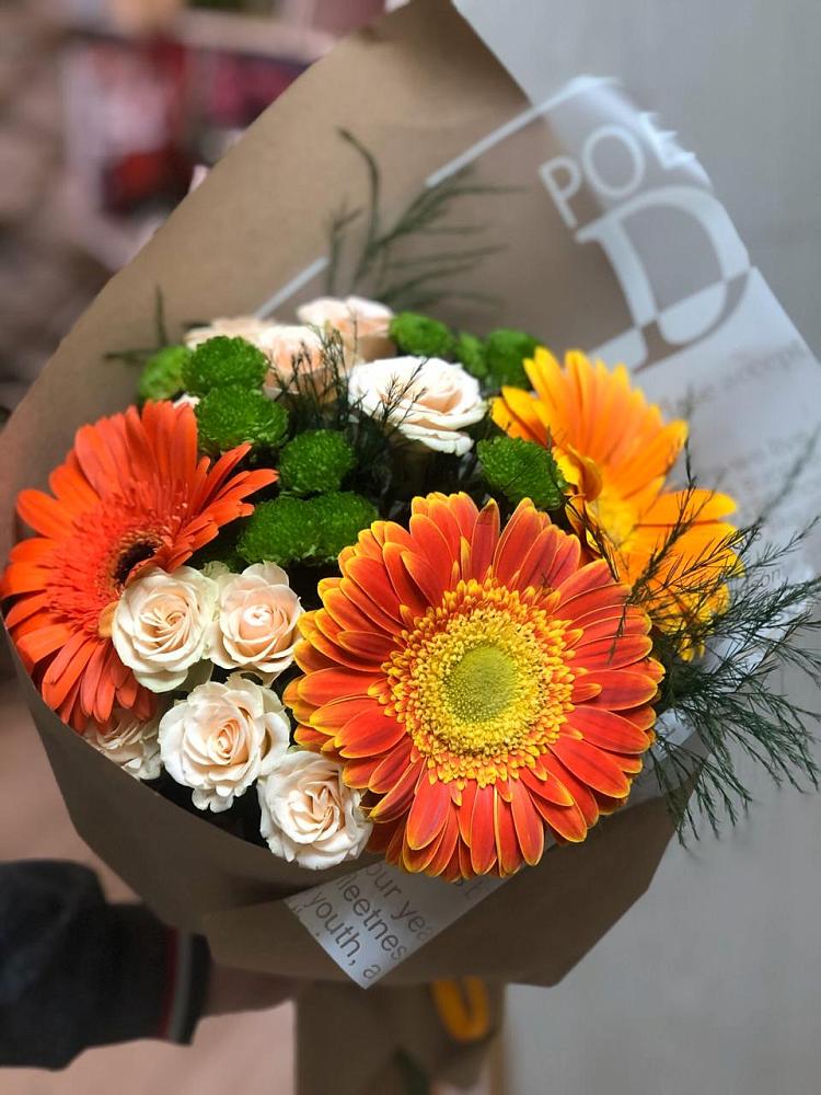 Букет цветов из: Герберы, Хризантемы и Розы в Кошурниково